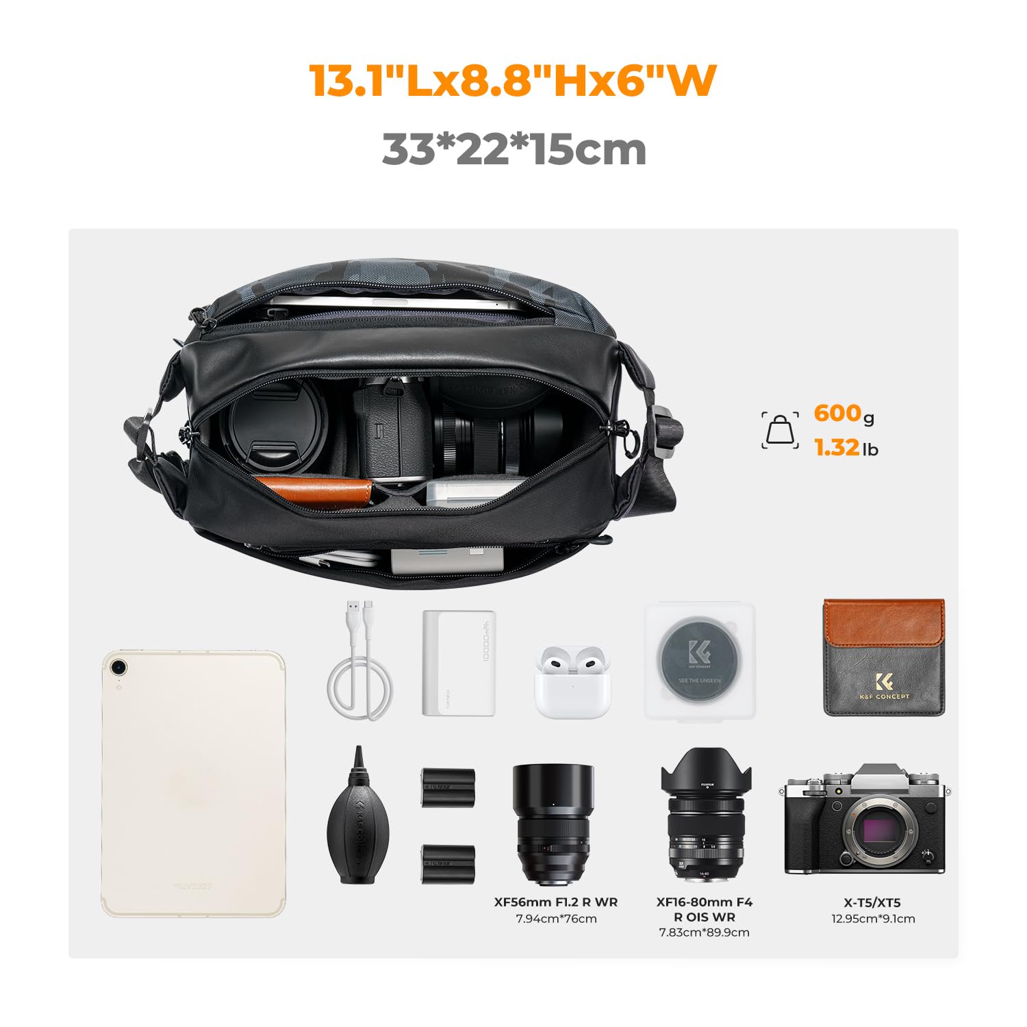 K&F Concept Camera Sling Bag, Camera Bag for DSLR and Lenses, Single Shoulder Camera Case Crossbody Bag with Tripod Holder for SLR Canon Sony Nikon Drone