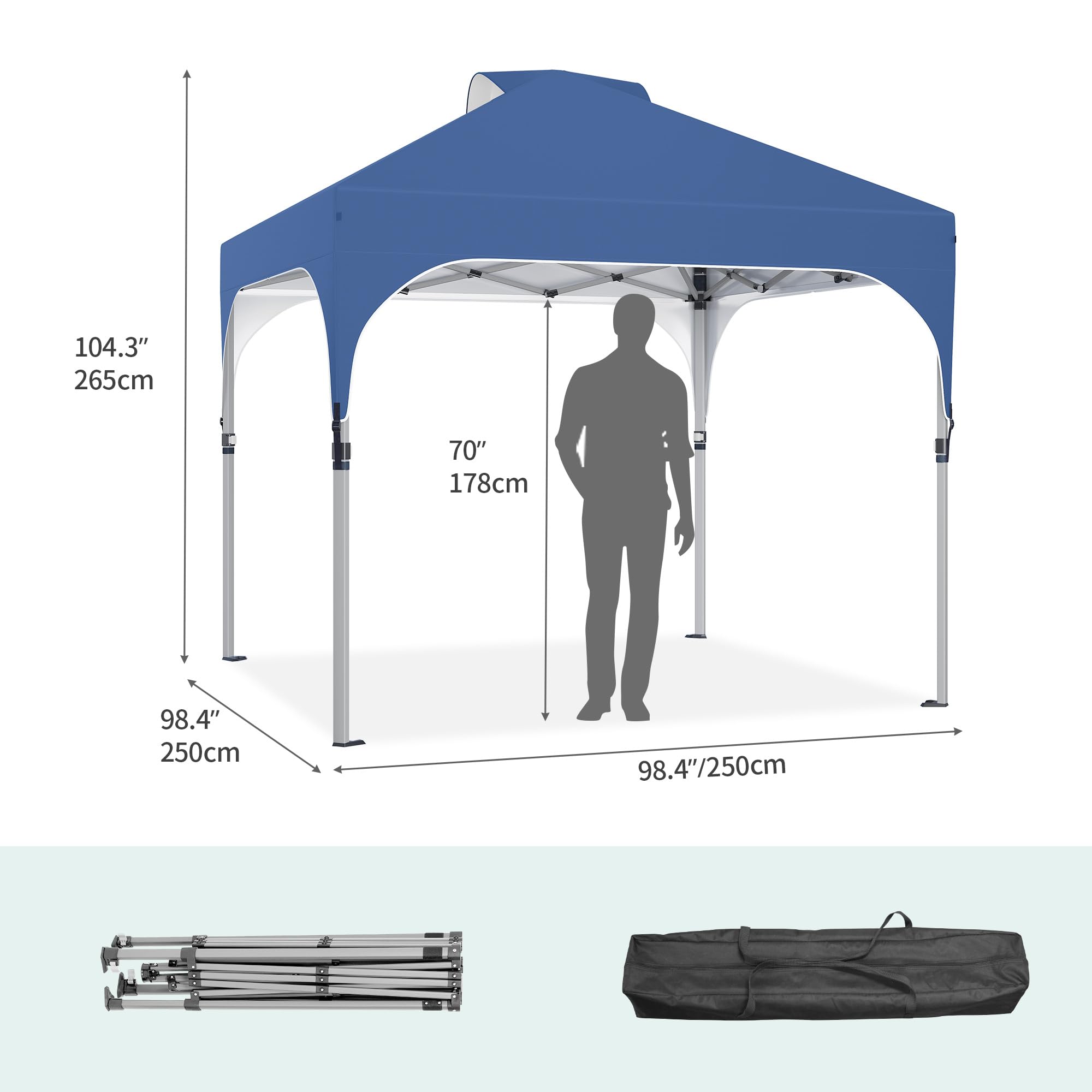 YITAHOME 2.5x2.5M Instant Heavy Duty Pop Up Gazebo, Waterproof Folding Garden Camping Party Tent Canopy Marquee with Roller Bag for Patio Markets Beach