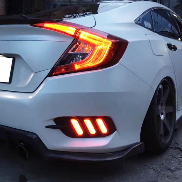 iJDMTOY JDM Fluid Style Red LED Rear Bumper Reflector, Rear Fog Light Kit Compatible With 2016-up Civic Sedan (Excluding Hatchback)