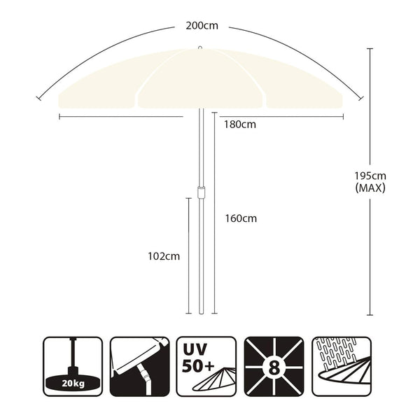 Sekey 2m Garden Parasol with Umbrella Cover - Adjustable and Portable Patio Umbrella for Beach, Garden, Pool, and Patio - UPF 50+ Sun Protection