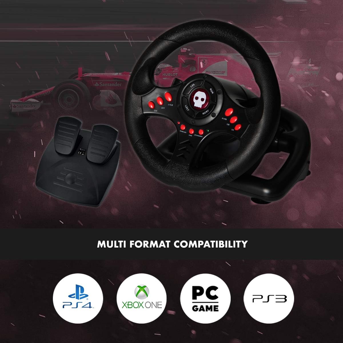 Numskull Next-Gen Pro Racing Wheel with Pedals and Shifter - Compatible with Xbox Series X|S, Xbox One, PS4, Nintendo Switch and PC - Realistic Steering Wheel Controller Accessory