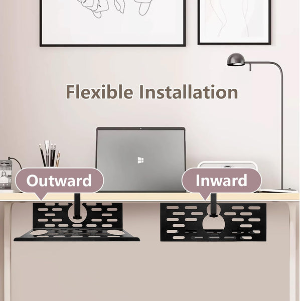 Viakty Under Desk Cable Management Organiser, 1 Pack, 35 x 13.4 x 12 cm, No Drill, Black