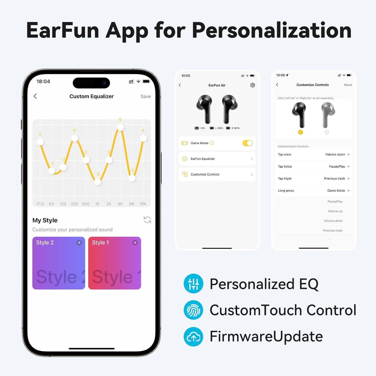 EarFun Wireless Earbuds, [What Hi-Fi Awards] Air Bluetooth In-Ear Headphones with 4 Mics ENC, Sweatshield™ IPX7 Waterproof, Clear Sound, Deep Bass, Wireless Charge, Game Mode, App Customize EQ, 35H