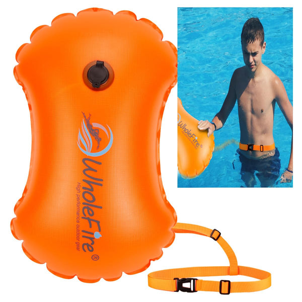 WholeFire 20L Swim Buoy Waterproof Inflatable Dry Bag Swim Safety Float for Water Sports, Open Water Swimmers, Triathletes, Kayakers and Snorkelers