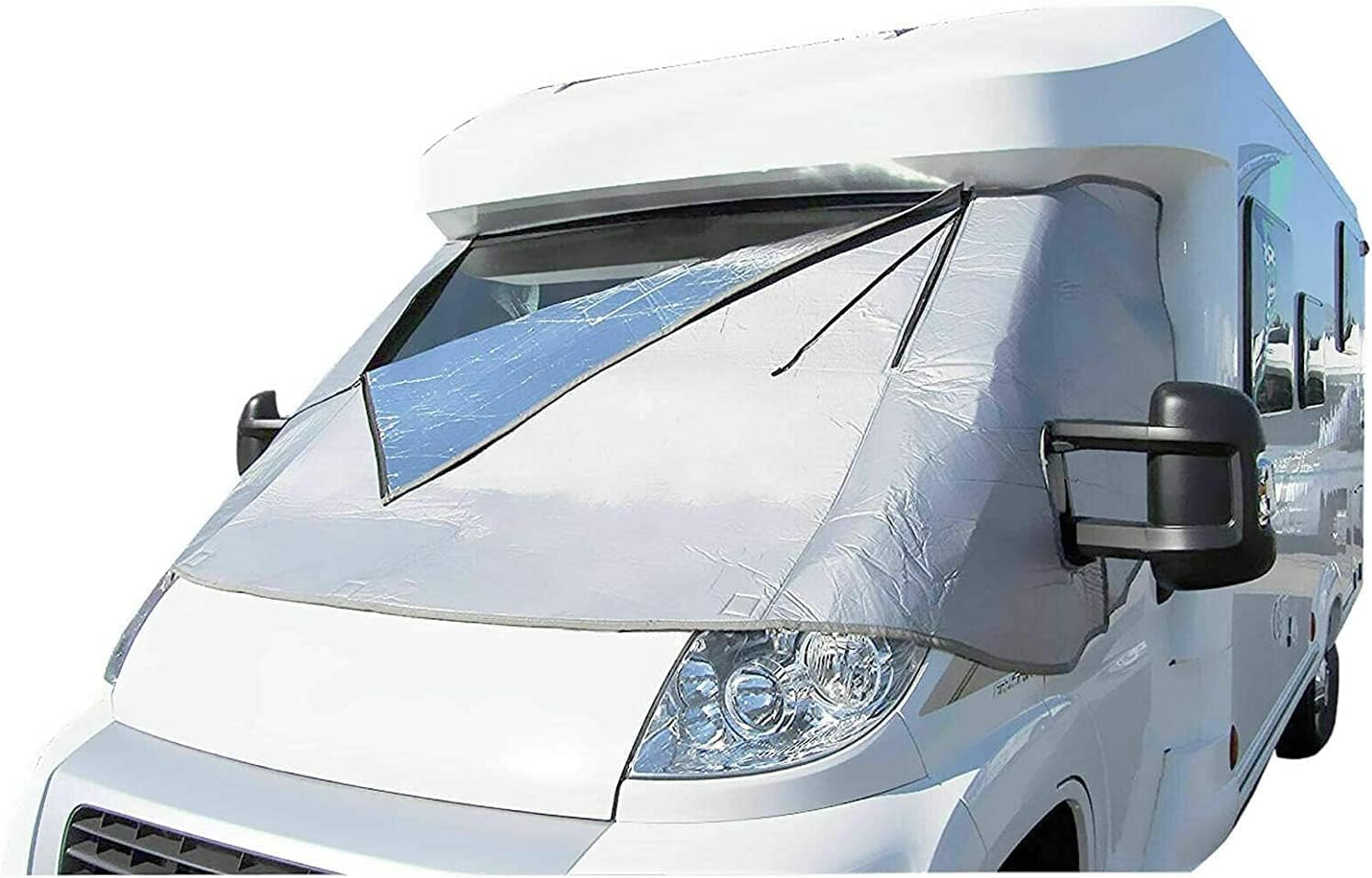 External Zip Turn Down Silver Thermal Screen Cover for Fiat Ducato Peugeot Boxer Citroen Relay X250/290 from 2006-2025 Campervan Motorhome Cab Insulation Blind