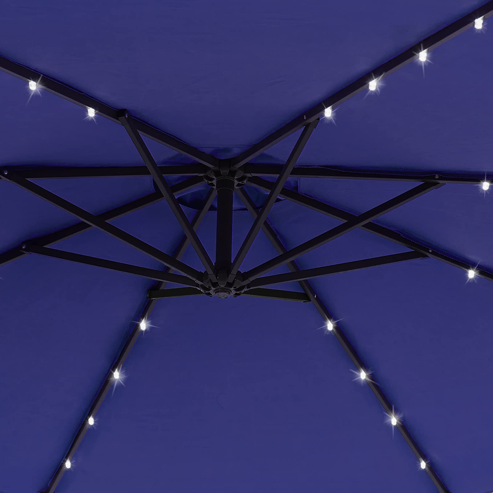 SONGMICS Cantilever Garden Parasol with Solar-Powered LED Lights, 3 m Banana Patio Umbrella with Base, Crank for Opening Closing, Sunshade with Protection UPF 50+, Beige GPU118M01