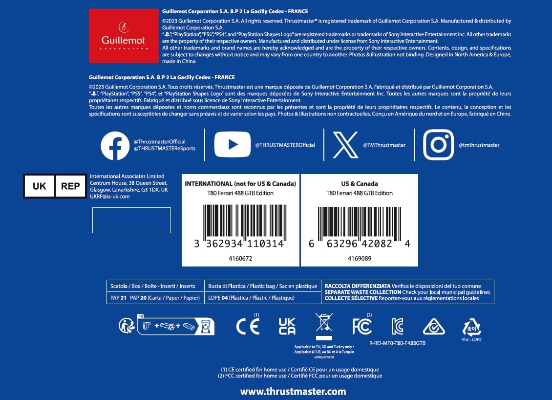 Thrustmaster T80 RW Ferrari 488 GTB - Officially Licensed Racing Wheel for PC, PS4, and PS5, PS5 Pro