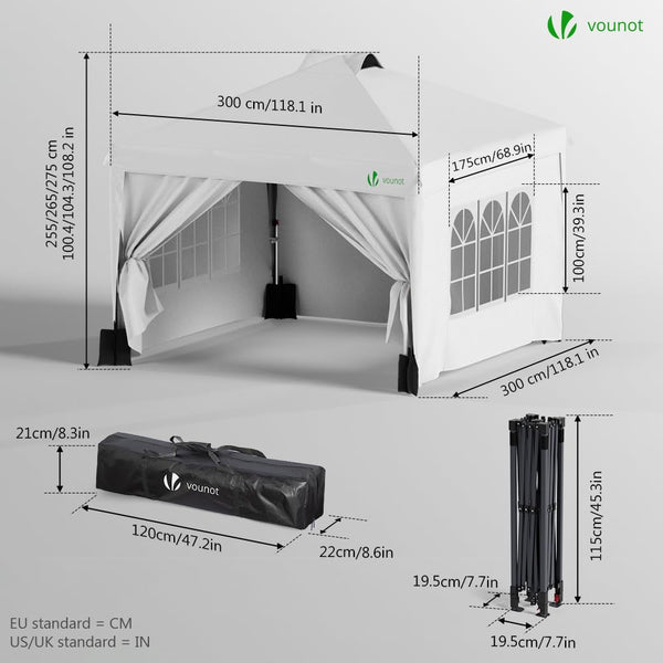 VOUNOT® 3m x 3m Pop Up Heavy Duty Gazebo with Sides, Central Lock System & 4 Weight Bags & Carry Bag, Marquee Garden Party Tent Outdoor, Green