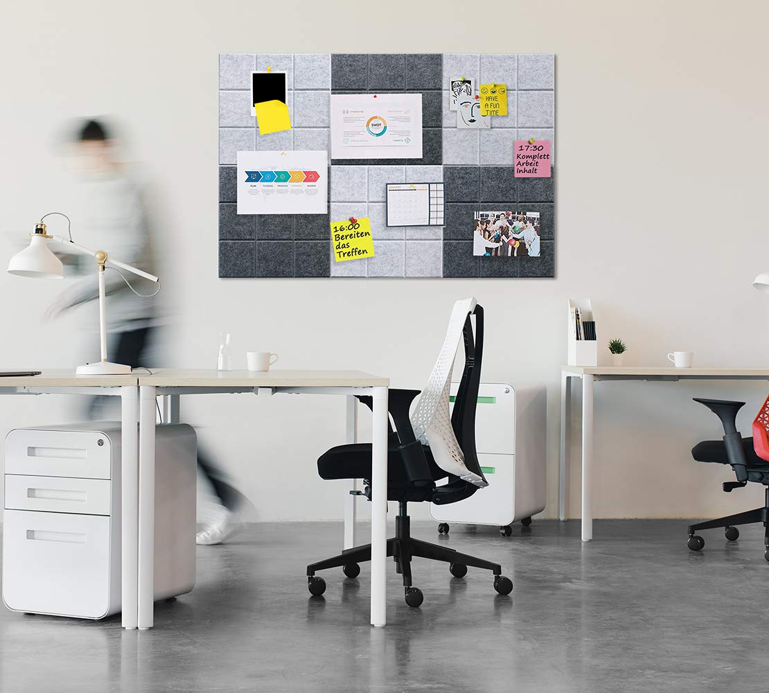 Uoisaiko Large 30x30cm Felt Board Tiles with 30 Pins, Pack of 6 Bulletin Board Notice Boards for Home Office Kitchen, Self Adhesive Pin Board Wall Tiles for Photos Memos