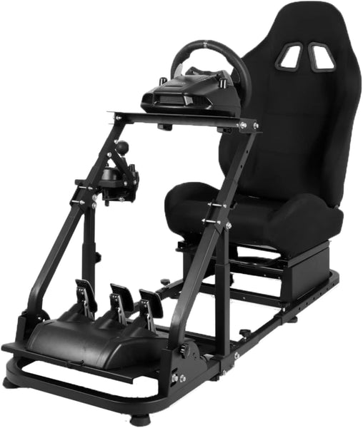 Dardoo Stable Racing Simulator Cockpit with Black Game Seat Fits for Logitech/Thrustmaster/Fanatec G29 G920 G923 T150, Steering Wheel Stand with Reinforcement Bars, Not Included Steering Wheel & Pedal