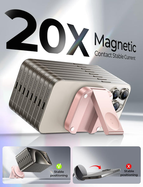 LISEN Travel Magsafe Wireless Charger for iPhone 16 Apple Watch, Mag Safecharger Charging Station Pad Portable Magnetic Charger Stand Dock Desk Accessories for iPhone 16 Pro Max 15 13 12 14 Pro iWatch