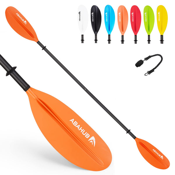 Abahub 1 x Carbon Kayak Paddles, 90.5 Inches Kayaking Oars for Boating, Canoeing with Paddle Leash, Carbon Fiber Shaft Orange Plastic Blades