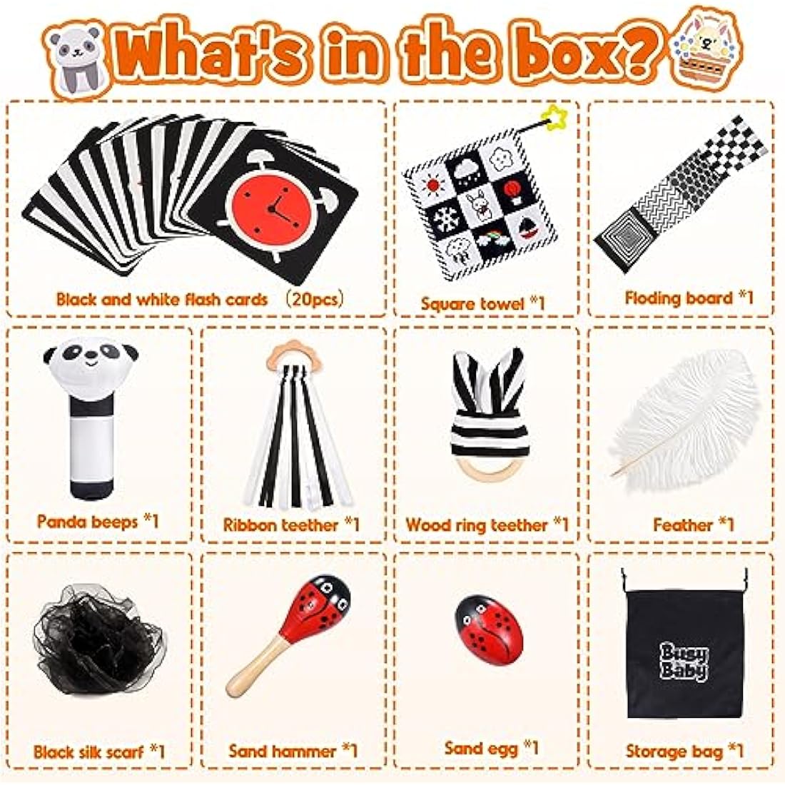 HappyKidsClub Black and White Sensory Toys for Babies 0-12 Months - Newborn Essentials, Easter Gifts, Montessori Toys