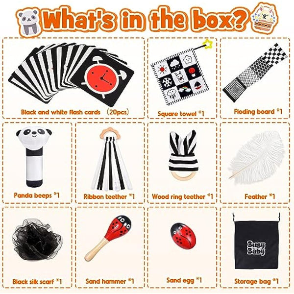 HappyKidsClub Black and White Sensory Toys for Babies 0-12 Months - Newborn Essentials, Easter Gifts, Montessori Toys