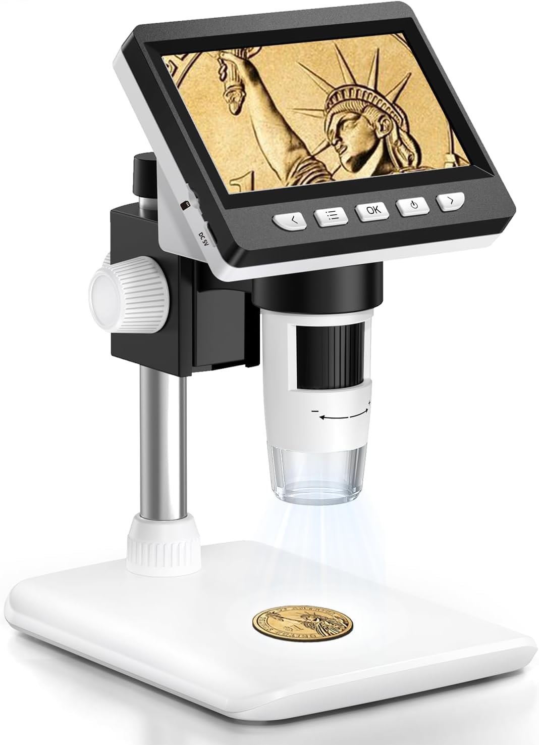 Coin Microscope-LCD Digital Microscope 500X, 1080P Coin Magnifier for Error Coins with 8 Adjustable LED Lights, PC View, Compatible with MacOS Windows-Black