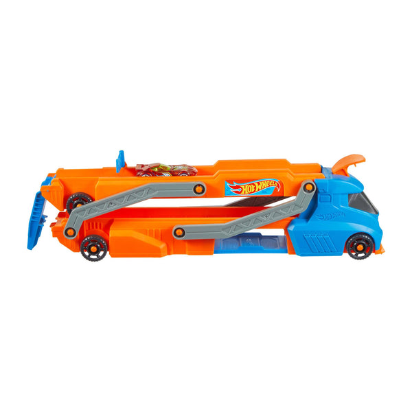 Hot Wheels - Speedway Hauler Storage Carrier with 3 1:64 Scale Cars & Convertible 6-Foot Drag Race Track for Kids 4 to 8 years Old, Stores 20+ Cars & Connects to Other Playsets, HGH33
