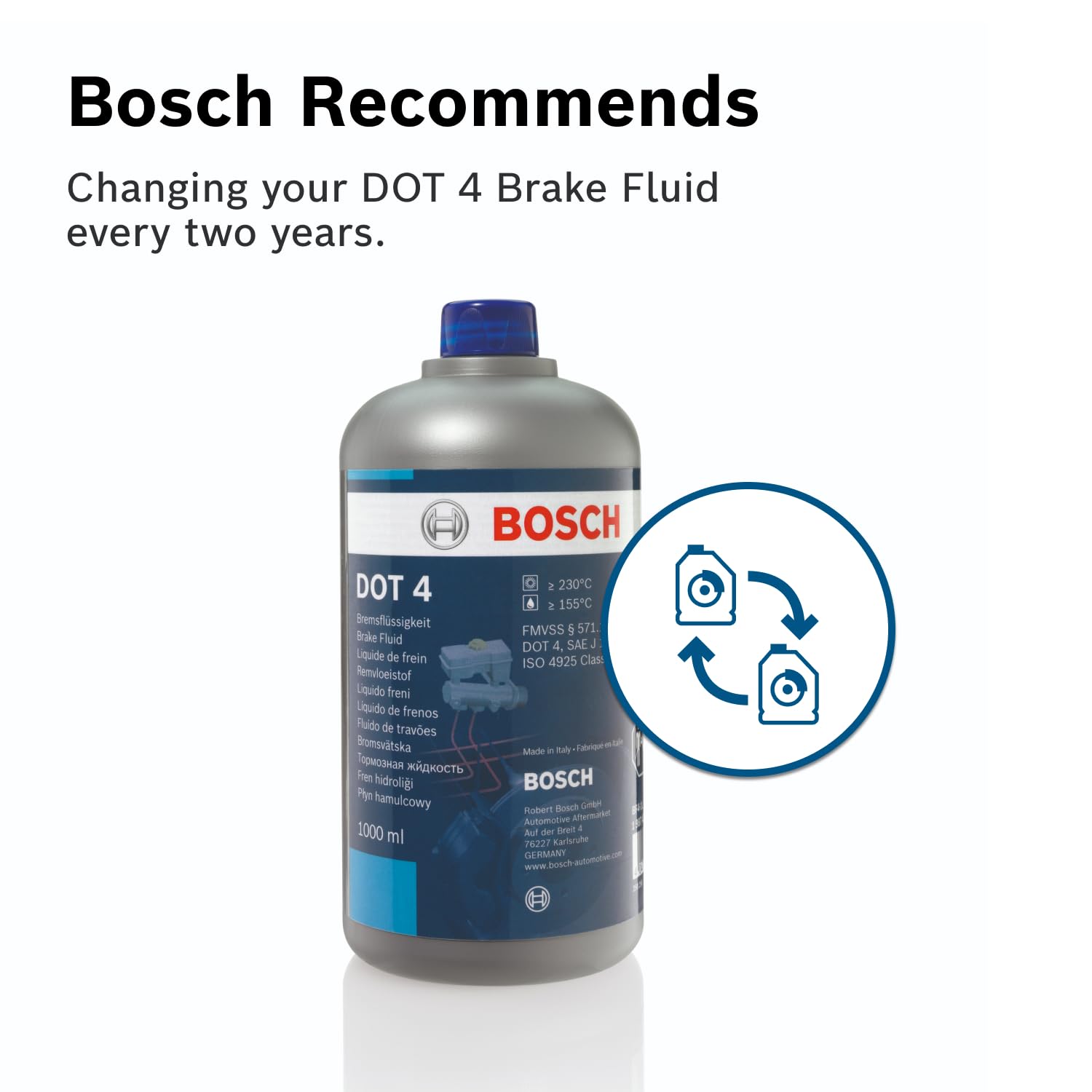 Bosch Brake Fluid DOT 4, 1 L - For Vehicles Manufactured before 2010 - Suitable for First Generation ABS Brakes