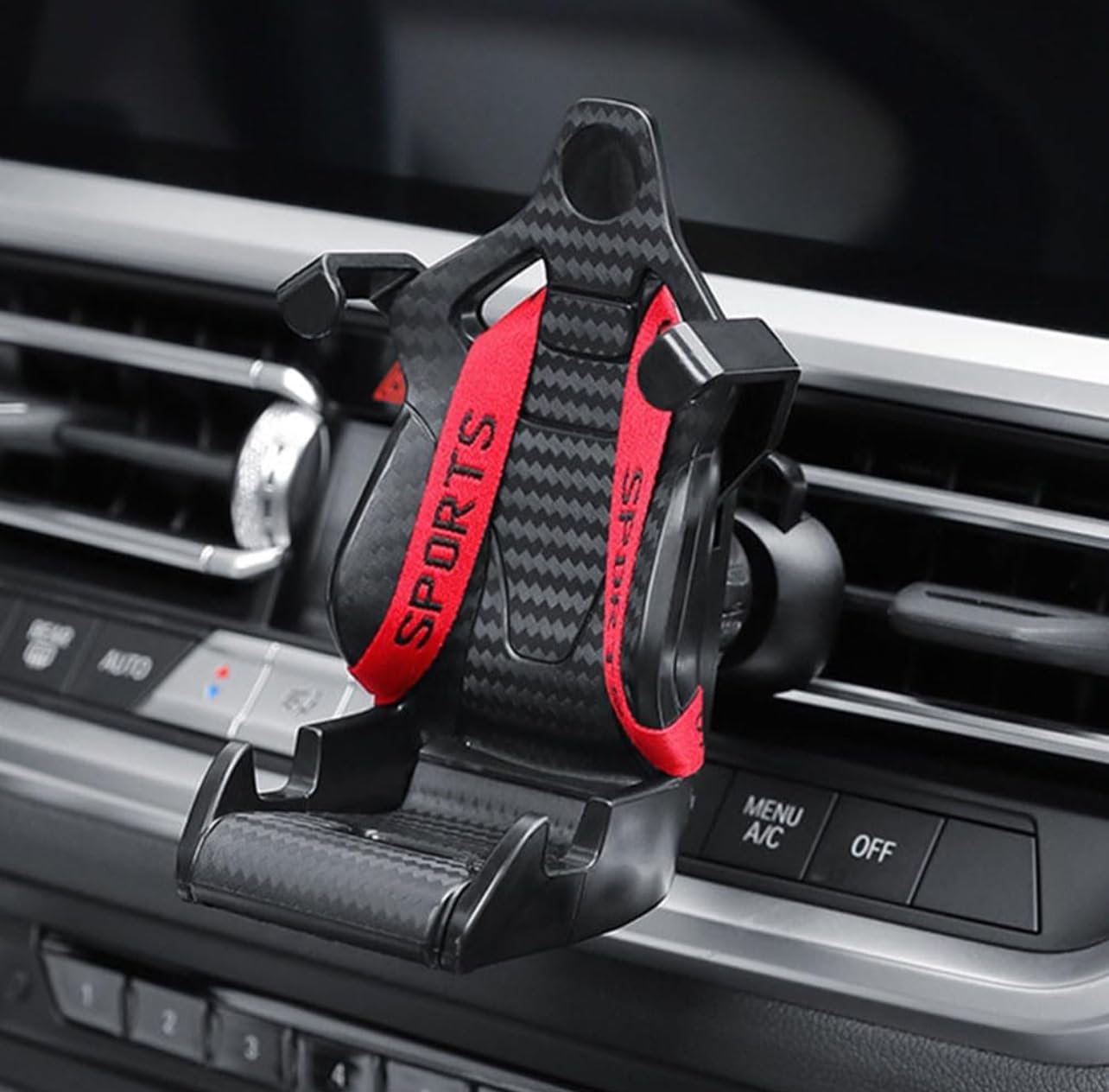 Car Phone Holder Air Vent Mount – Racing Seat Style with Safety Belt, 360° Adjustable Cradle, Universal Fit for iPhone, Samsung, Android, And More, 2025 New Auto Accessories (Red)