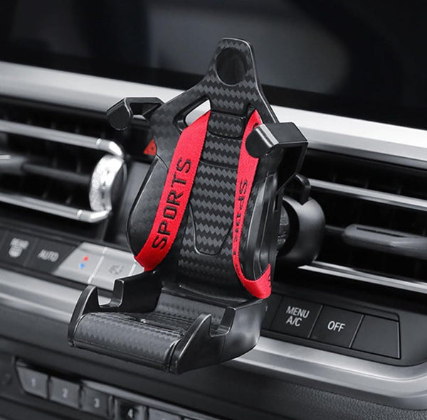 Car Phone Holder Air Vent Mount – Racing Seat Style with Safety Belt, 360° Adjustable Cradle, Universal Fit for iPhone, Samsung, Android, And More, 2025 New Auto Accessories (Red)