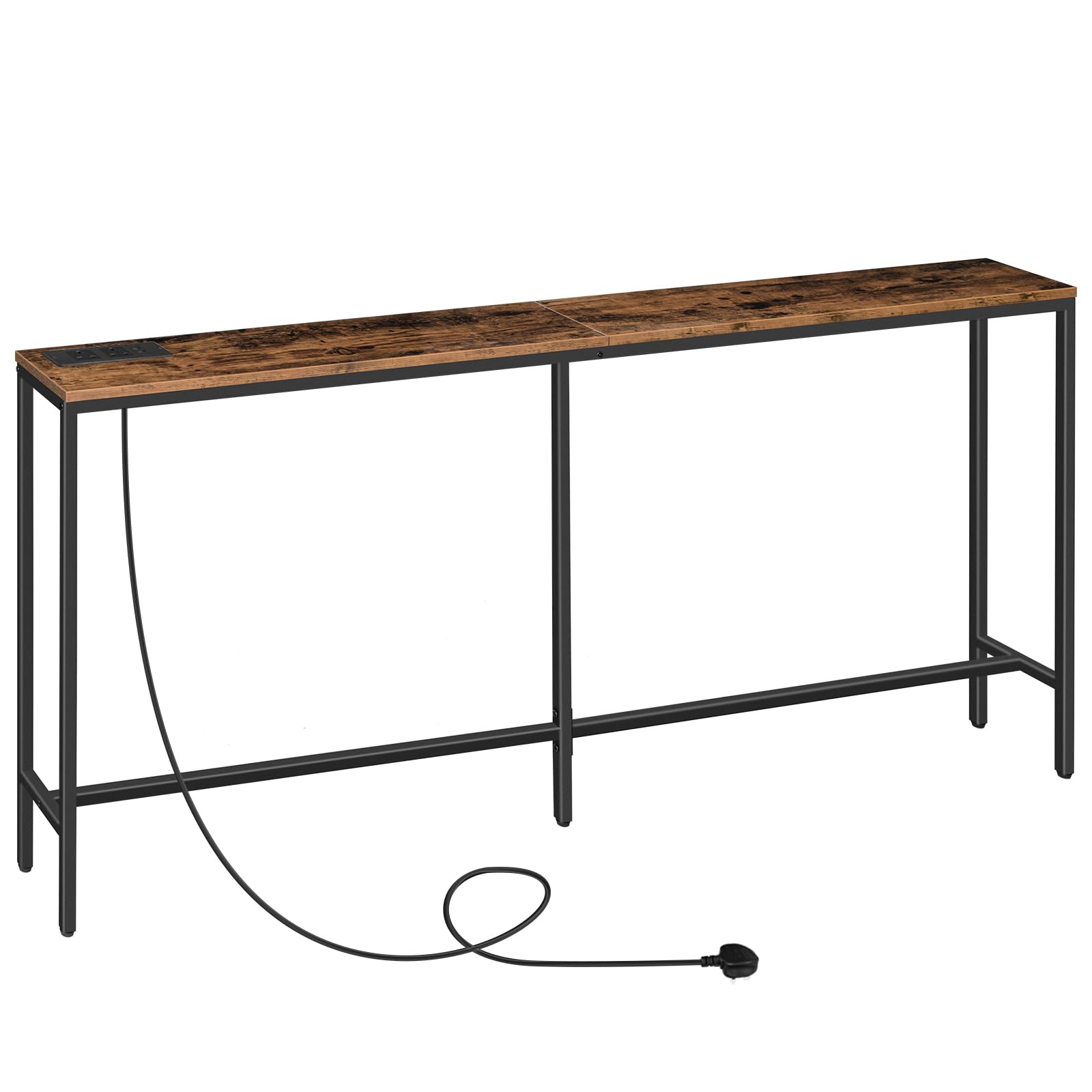 MAHANCRIS Console Table with Power Outlet, 180 CM Narrow Sofa Table, Industrial Entryway Table with USB Ports, Behind Couch Table for Entryway,