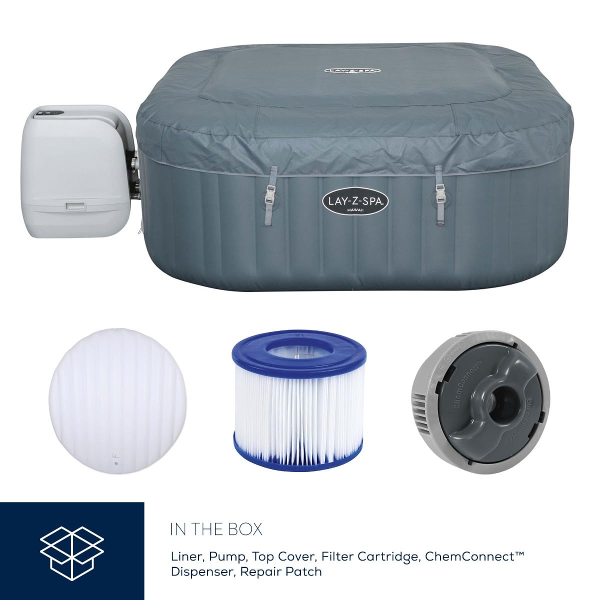 Lay-Z-Spa Santorini Pro Built in LED Light, 10 HydroJet System, Integrated Seats and Foot Massager Inflatable Hot Tub with Freeze Shield Technology, 5-7 Person, Grey