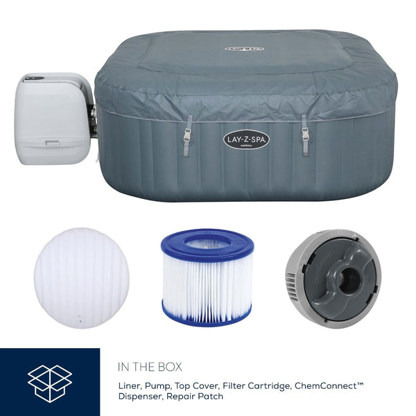 Lay-Z-Spa Santorini Pro Built in LED Light, 10 HydroJet System, Integrated Seats and Foot Massager Inflatable Hot Tub with Freeze Shield Technology, 5-7 Person, Grey