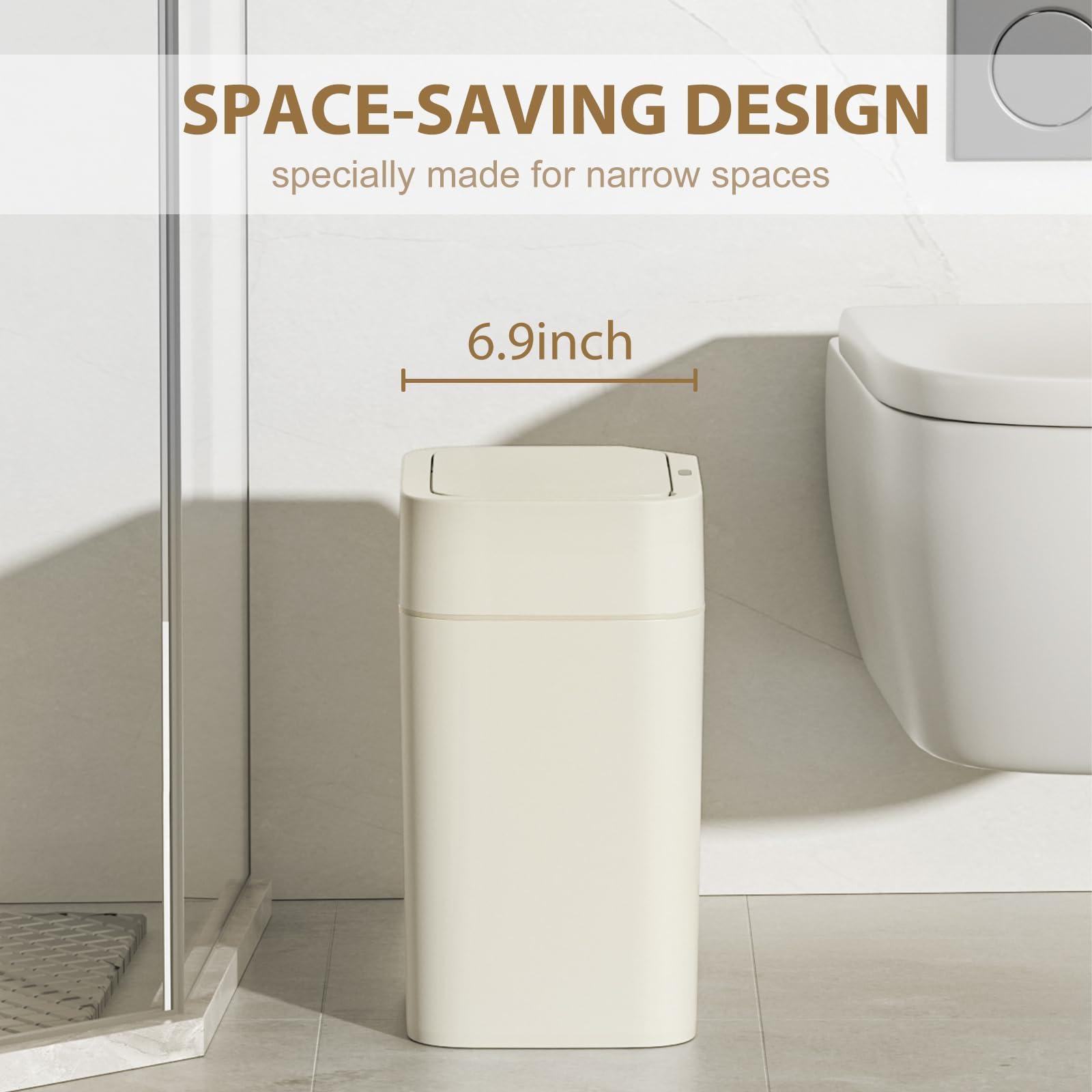 ELPHECO 2 Pack 3.5 Gallon Bathroom Trash Can with Lid Motion Sensor Slim Garbage Can Waterproof Smart Small Trash Bin for Bathroom, Kitchen, Office,