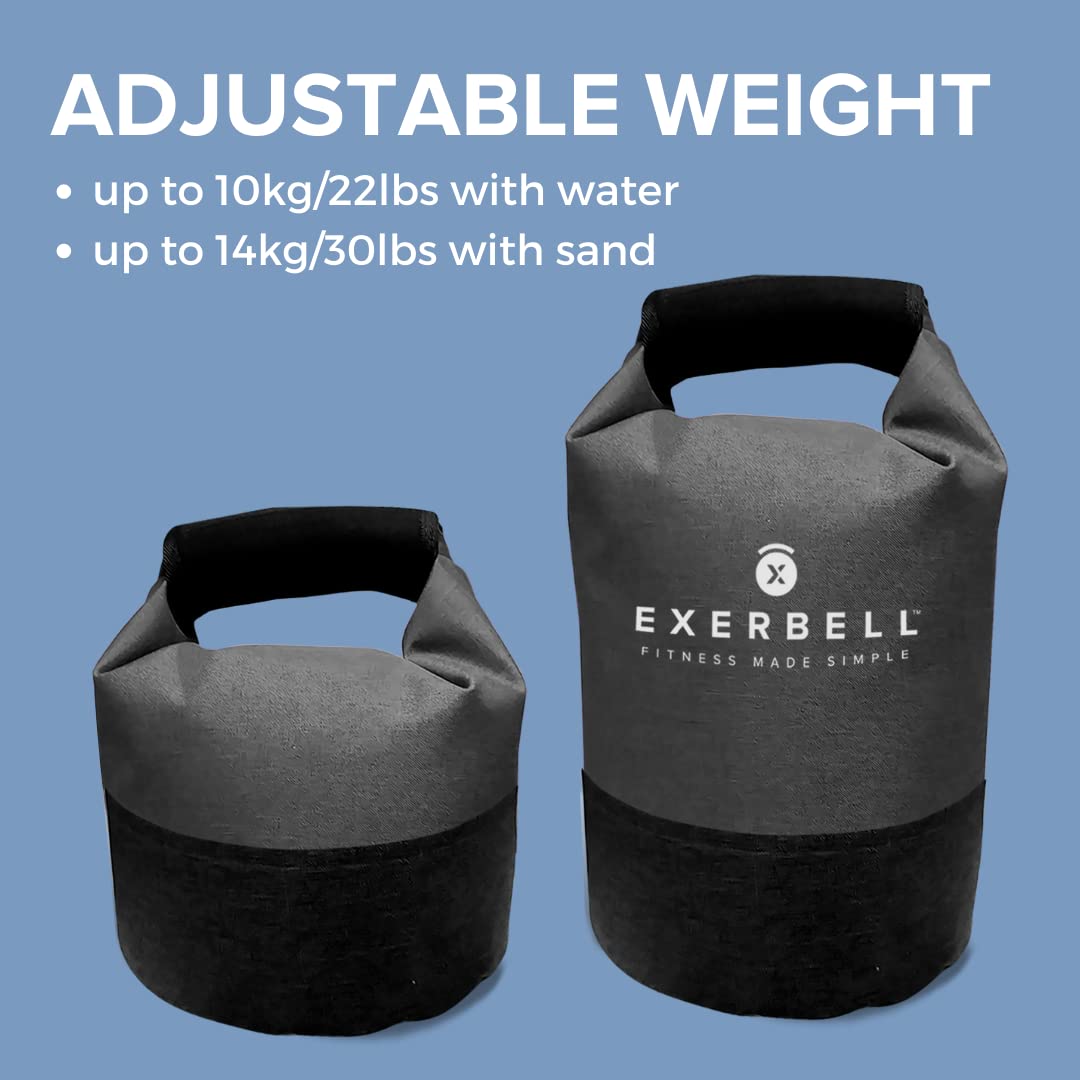 Exerbell Foldable & adjustable kettlebell ? 2pcs ? 2-14 kg (Grey) ? water- and sandbag kettlebell ? Versatile Sandbag Training & Weight Bag ? Premium