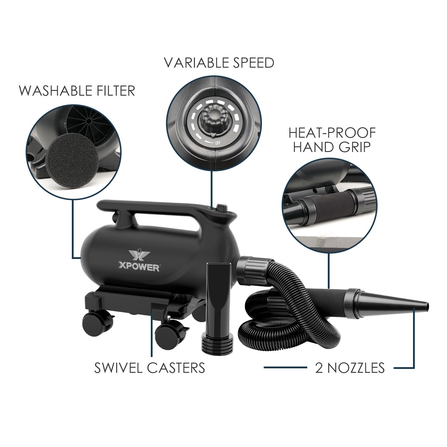 XPower Professional Car Dryer Blower with Mobile Dock Wheels for Home (A-12)