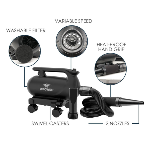 XPower Professional Car Dryer Blower with Mobile Dock Wheels for Home (A-12)