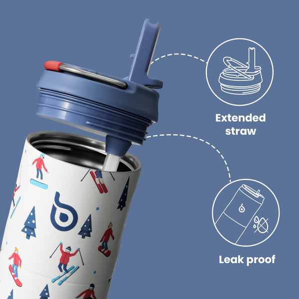Insulated Water Bottle 700ml(24oz) with Straw, Lid, and Handle - Stainless Steel Sports Travel Gym Bottle for Men and Women (Skiing)
