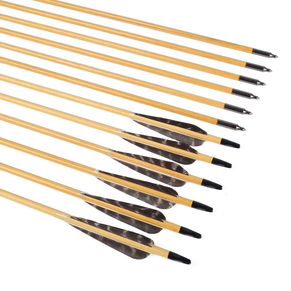 30 Inch Wooden Arrows Hunting 4 Inch Turkey Feathers Fletching Practice Target Arrow for Traditional Recurve Bow Horsebow Longbow (Pack of 12)