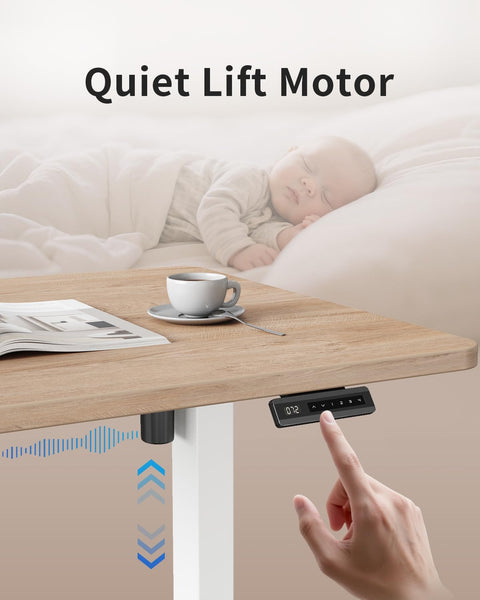 FEZIBO Height Adjustable Electric Standing Desk, 120 * 60 cm Stand up Table, Sit Stand Home Office Desk with Splice Board, White Frame/Maple Top