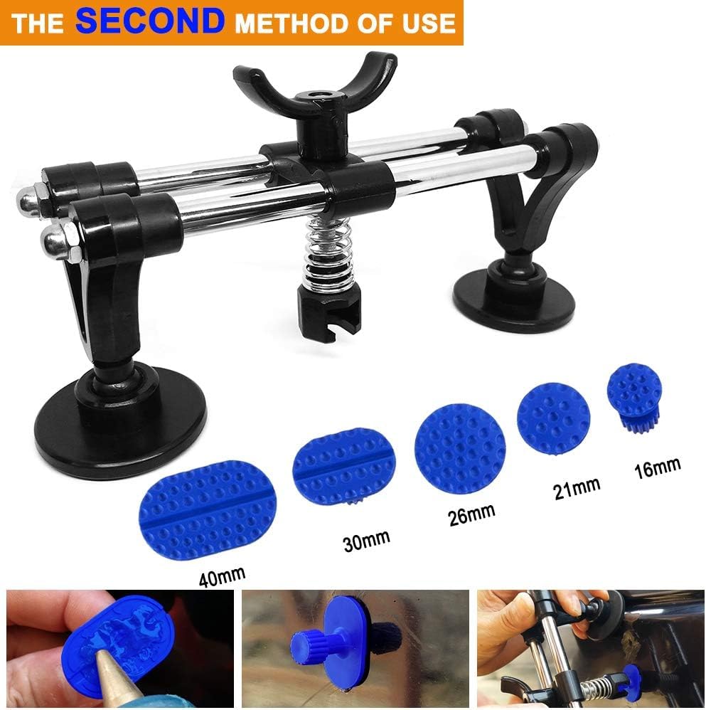 Auto Dent Puller Set with Double Pole Bridge Dent Repair Kit for Car Body Dent, Minor Dents, Door Dings and Hail Damage Removal