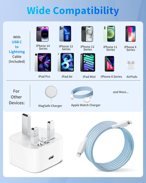 for iPhone Charger Fast Charge [MFi Certified] 2PACK 20W for Apple Charger with 6FT 2.4A USB C to Lightning Cable,Phone Charging for iPhone 14/13/12/11 Pro/Pro Max/XS/XR/SE/8, for iPad Pro