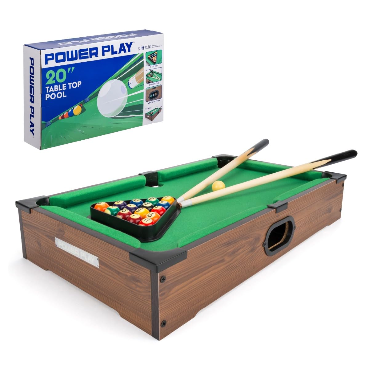 Power Play | Pool Table Game, Portable Wooden Classic Games Table, Indoor Outdoor Game for Kids and Adults, Brown 25inch