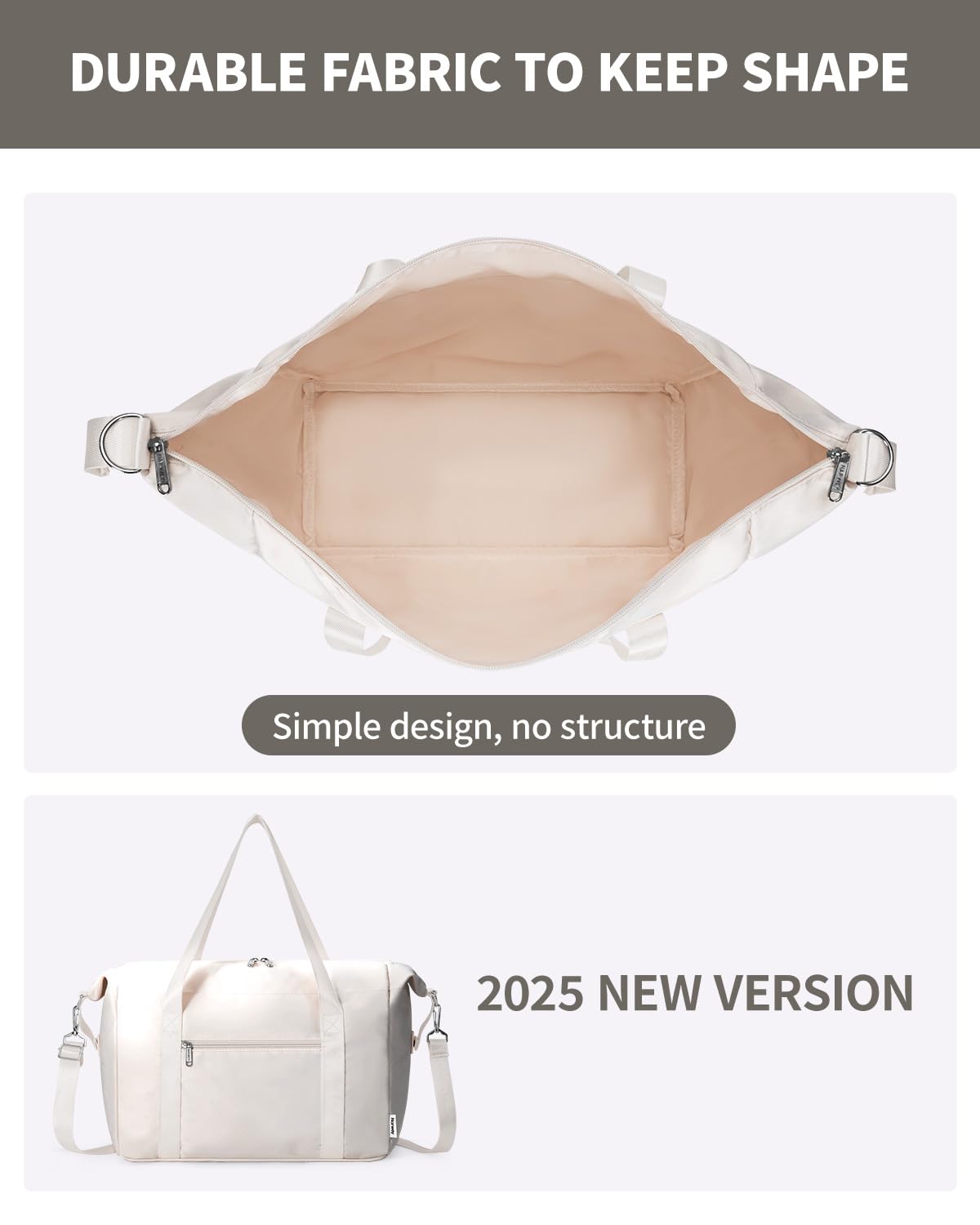 Narwey for Ryanair Cabin Bag 40x20x25 Underseat Ryan Air Bag Foladble Travel Duffel Hospital Carry on Hand Luggage Holdall Weekend Overnight Bag for Women and Men 20L (Beige with Green Straps)