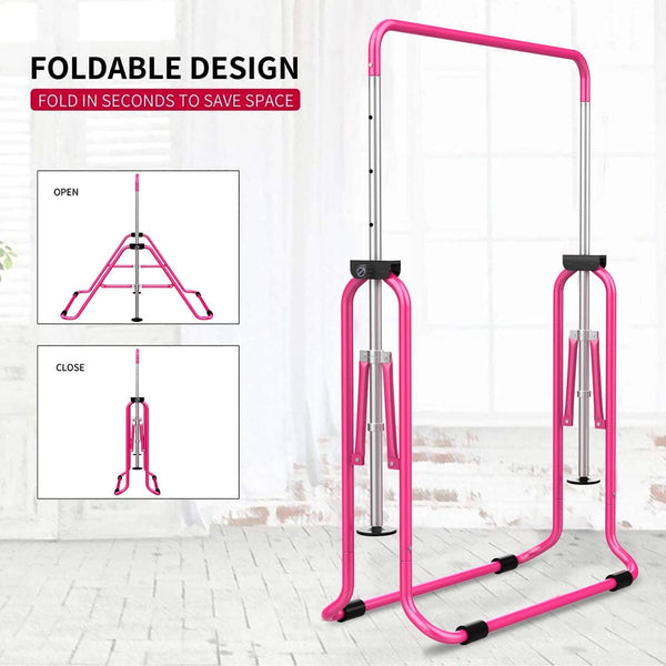 Hyner Folding Telescopic Gymnastics Bar for Kids Adjustable Height Gymnastics Horizontal Bar Fitness Climbing Tower Home Gym for Kids/Children