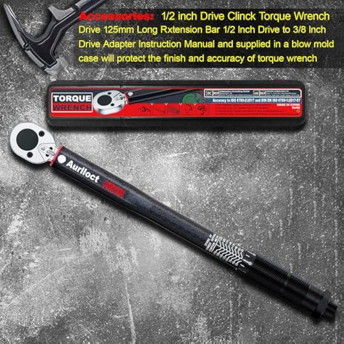 Aurlloct 1/2 Inch Drive Click Torque Wrench 20-230 Nm Black