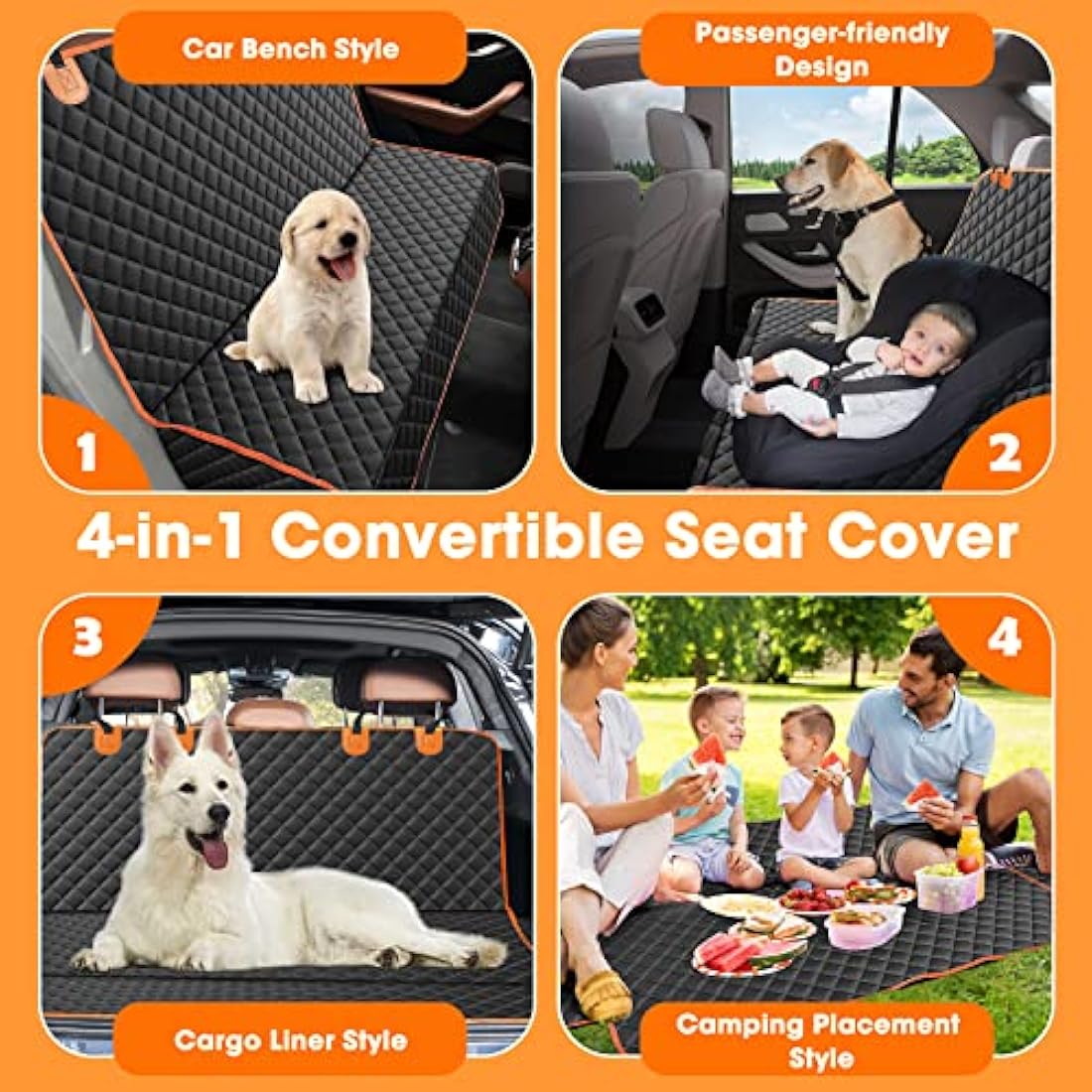 JOEJOY Dog Car Seat Cover - Waterproof Back Seat Cover for Dogs, Non-slip & Scratch Proof Car Seat Cover for Dogs, Easy to Clean Car Back Seat Cover Universal fits SUVs Cars