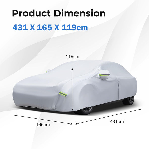 COSTWAY Car Cover Waterproof, Universal Full Car Cover with Zipper Door, Reflective Strips & Storage Bag, All Weather Windproof Snowproof UV Protection (Fit Sedan, Length Up to 190”(482cm))