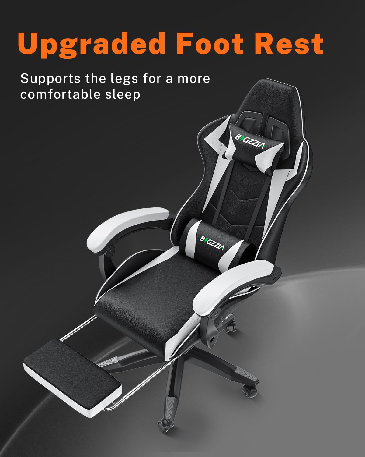 bigzzia RGB Gaming Chair with LED Lights and Ergonomic Computer Chair Reclining PU Leather High Back Video Game Chair with Headrest Adjustable Lumbar Support Linkage Armrest for Adults (Black/Grey)