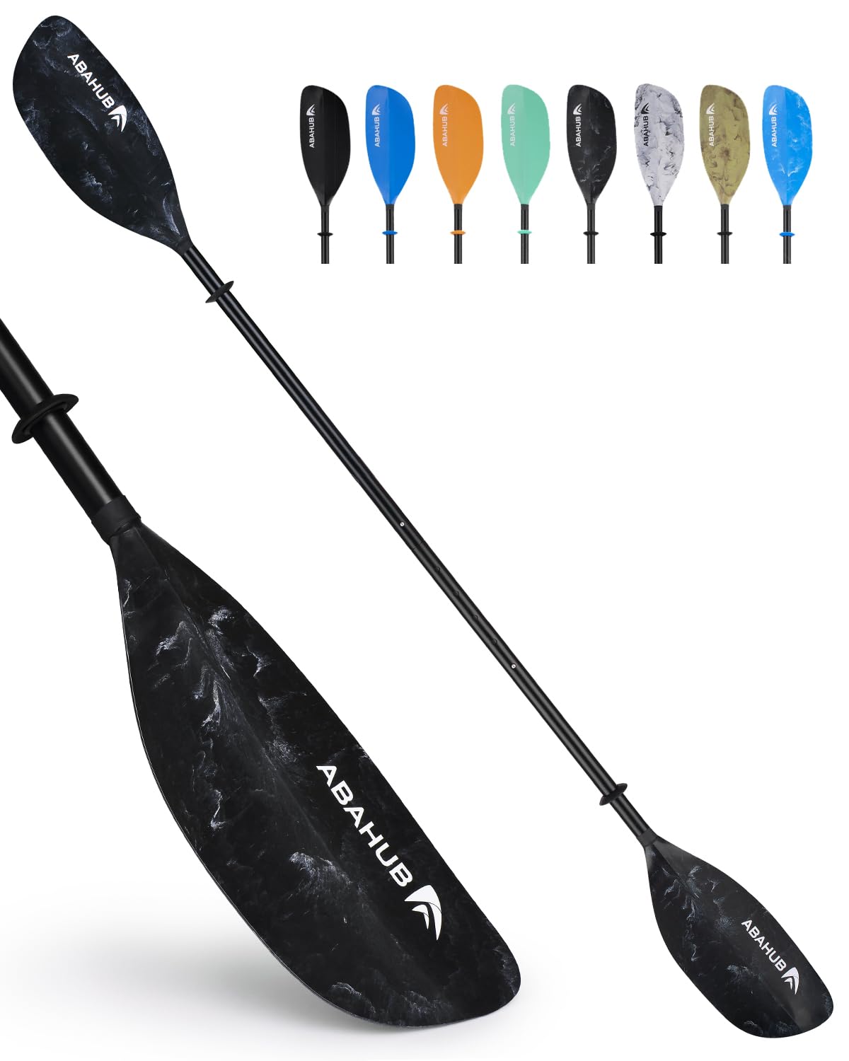 Abahub Adjustable Kayak Paddle 210-230 cm/82-90 Inches Floating Kayaking Oars Boating Oars Canoeing Oars Black with White Wave Print