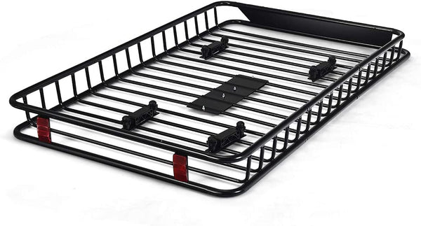 Roof Rack Basket Tray, Steel Luggage Cargo Carrier with Bars & Wind Fairing, Rooftop Luggage Holder for Car SUV Truck Jeep (116-162x99x15cm, 113kg Capacity)