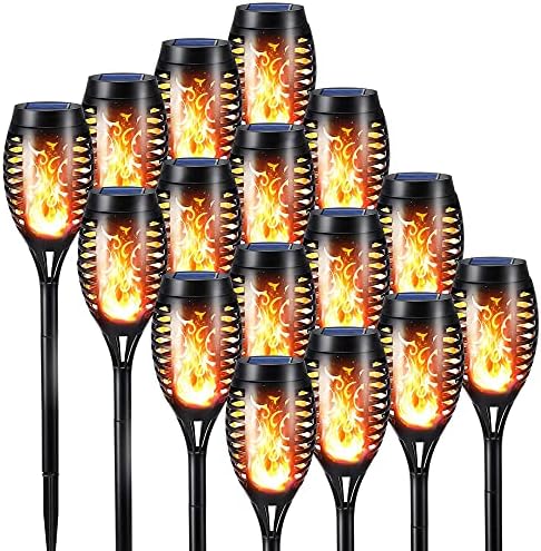 NEXVIN 16 Pack Solar Flickering Dancing Flame Lights Waterproof Solar Torch Lights for Outdoor Garden Patio Pathway Yard Driveway Decorative