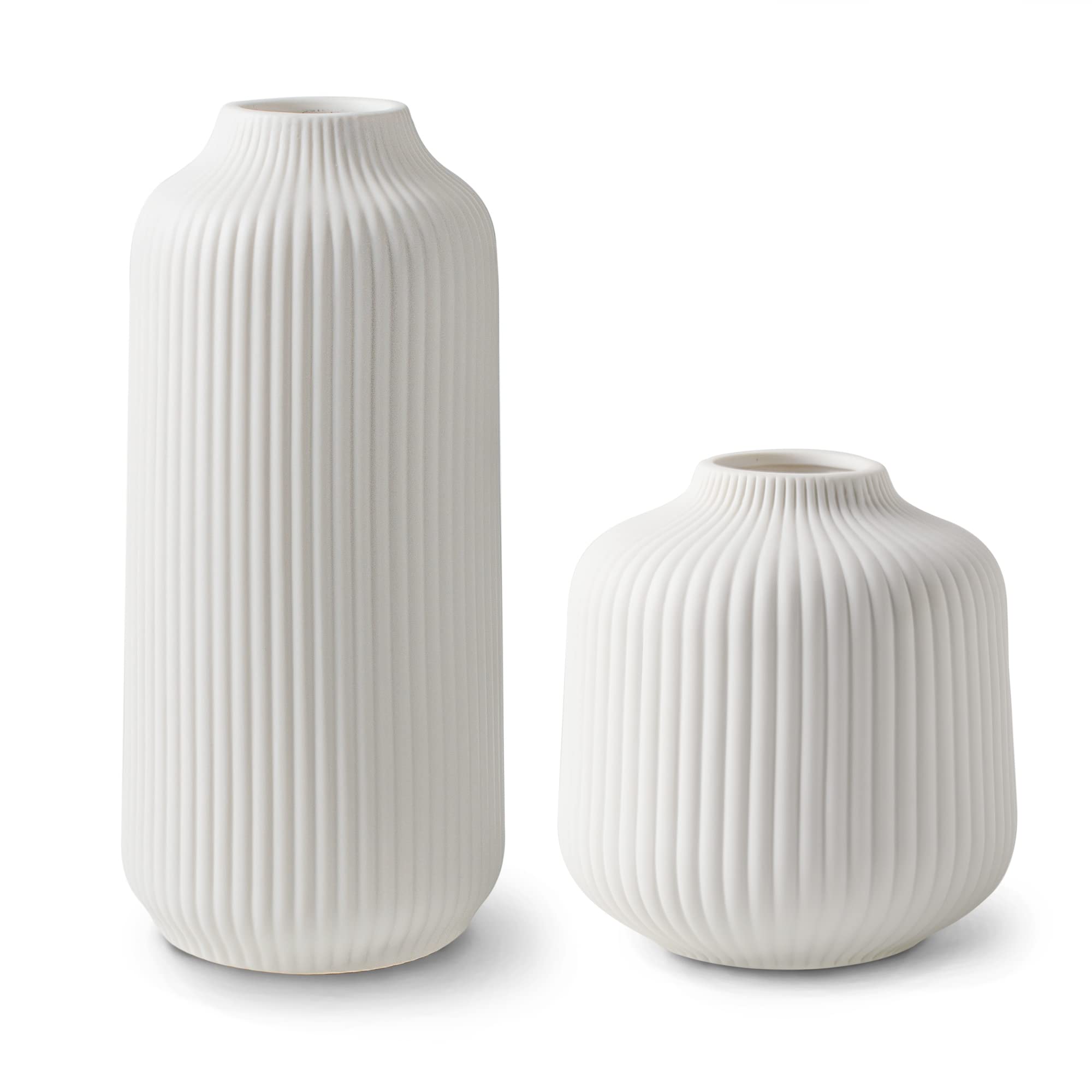 flature Ceramic Vases in Nordic Style, Modern Vase Deco for Pampas Grass, Boho Deco for Windowsill, Vases Set in White Matt, Flower Vase as Home