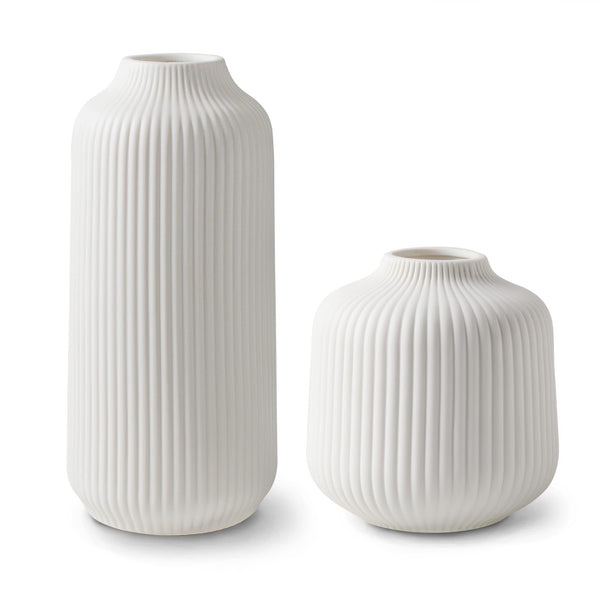 flature Ceramic Vases in Nordic Style, Modern Vase Deco for Pampas Grass, Boho Deco for Windowsill, Vases Set in White Matt, Flower Vase as Home