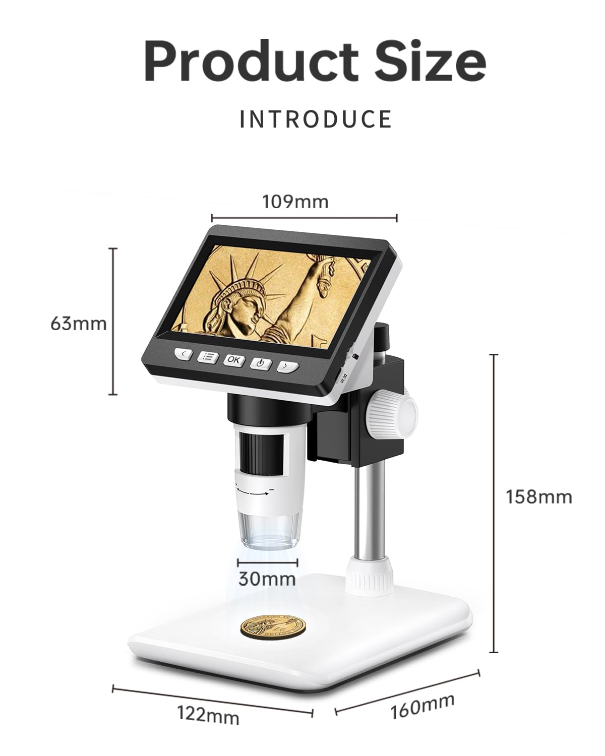 Coin Microscope-LCD Digital Microscope 500X, 1080P Coin Magnifier for Error Coins with 8 Adjustable LED Lights, PC View, Compatible with MacOS Windows-Black