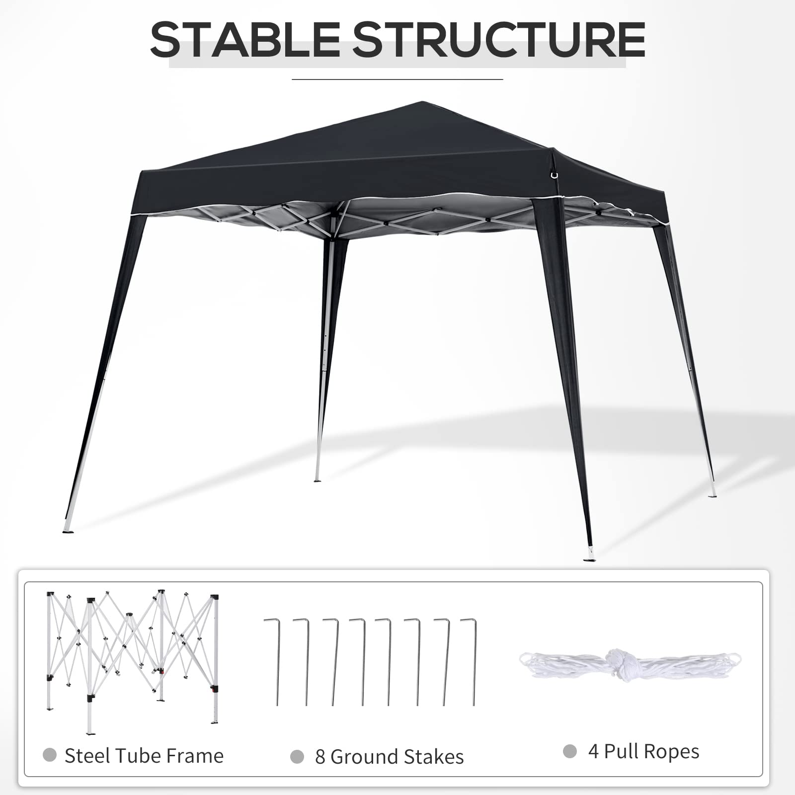 Outsunny 3 M x 3 M Base/ 2.5 M x 2.5 M Top Pop Up Gazebo, One Person Setup Instant with Carry Bag, Height Adjustable Slant Leg Party Tent Instant Event Shelter for Garden, Patio, Black