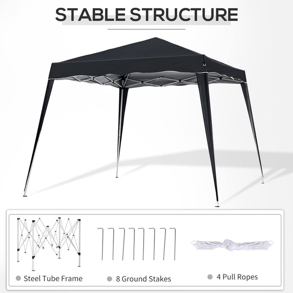 Outsunny 3 M x 3 M Base/ 2.5 M x 2.5 M Top Pop Up Gazebo, One Person Setup Instant with Carry Bag, Height Adjustable Slant Leg Party Tent Instant Event Shelter for Garden, Patio, Black